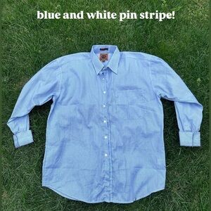 Peter Martin Blue & White Pinstripe Button-Up Dress Shirt